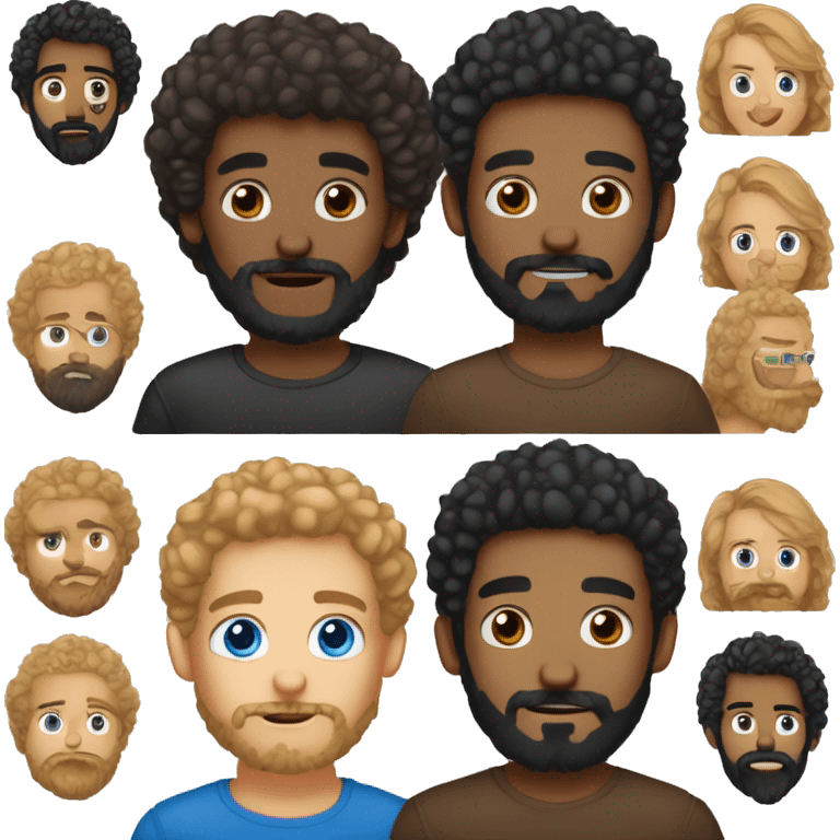 I need the emoji me and my boyfriend and our dog poodle the brown one I have dark blond hair and bleu eyes and my boyfriend bold and with black beard and blue eyes , and make as like a piggy with this nose  emoji