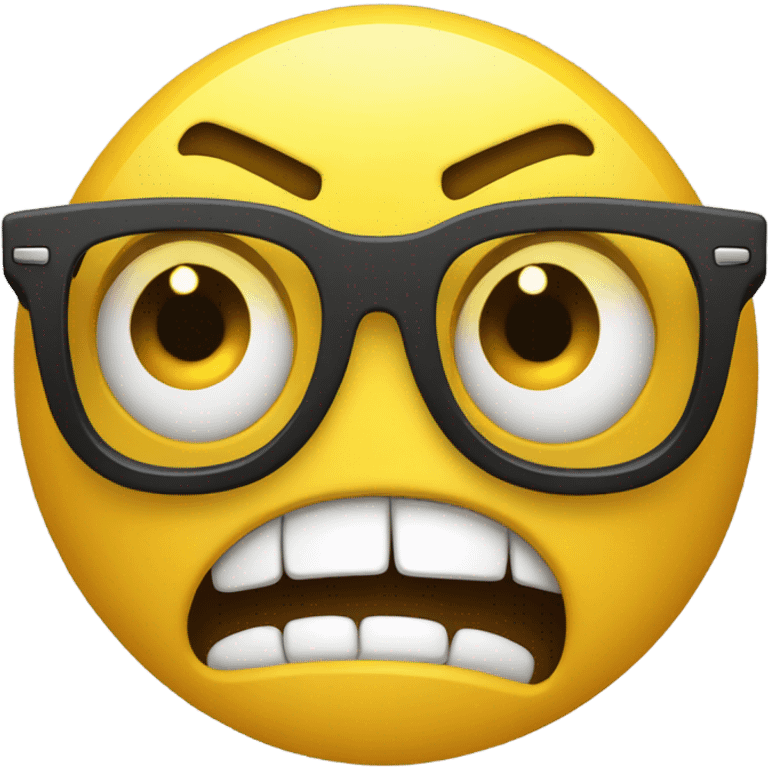 a yellow emoji with very very big glasses the emoji very angry and looks to the right emoji