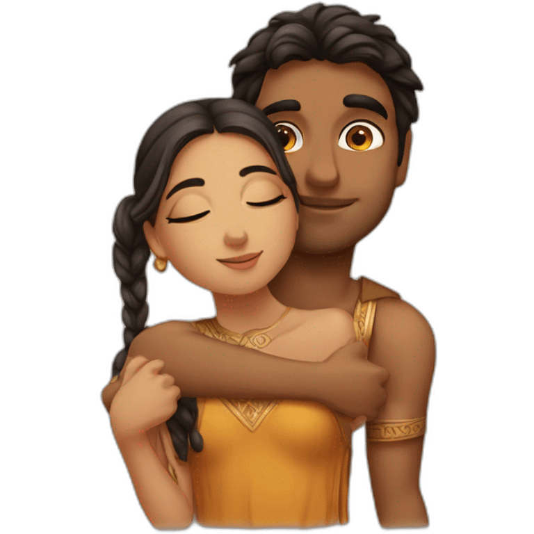 Greek girl kissing indian boy's cheek emoji