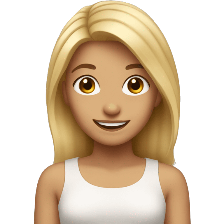 Girl with blonde hair and brown eyes smiling  emoji