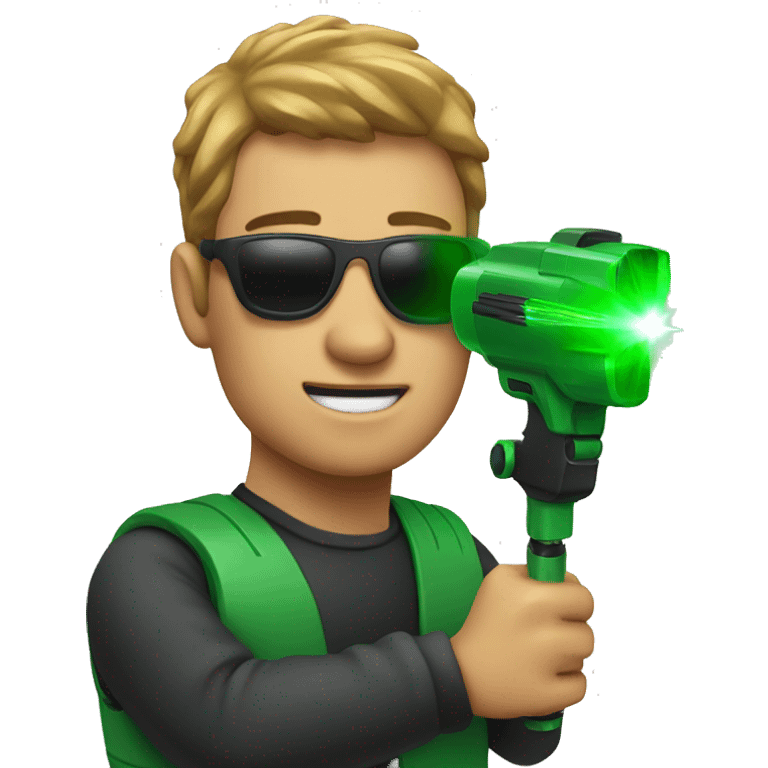 Guy holding a big green laser emoji