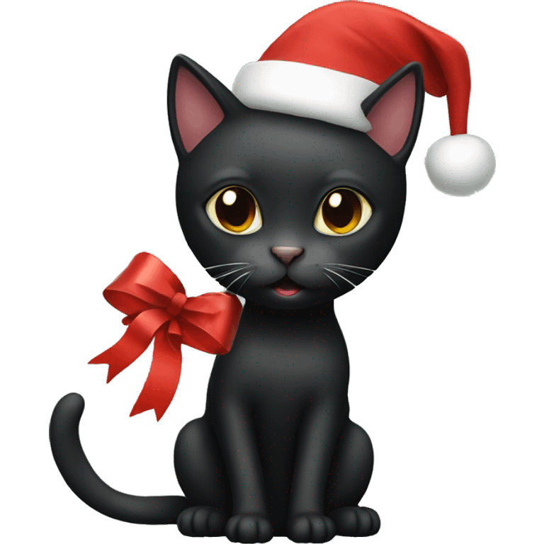 Black Cat with Christmas hat emoji