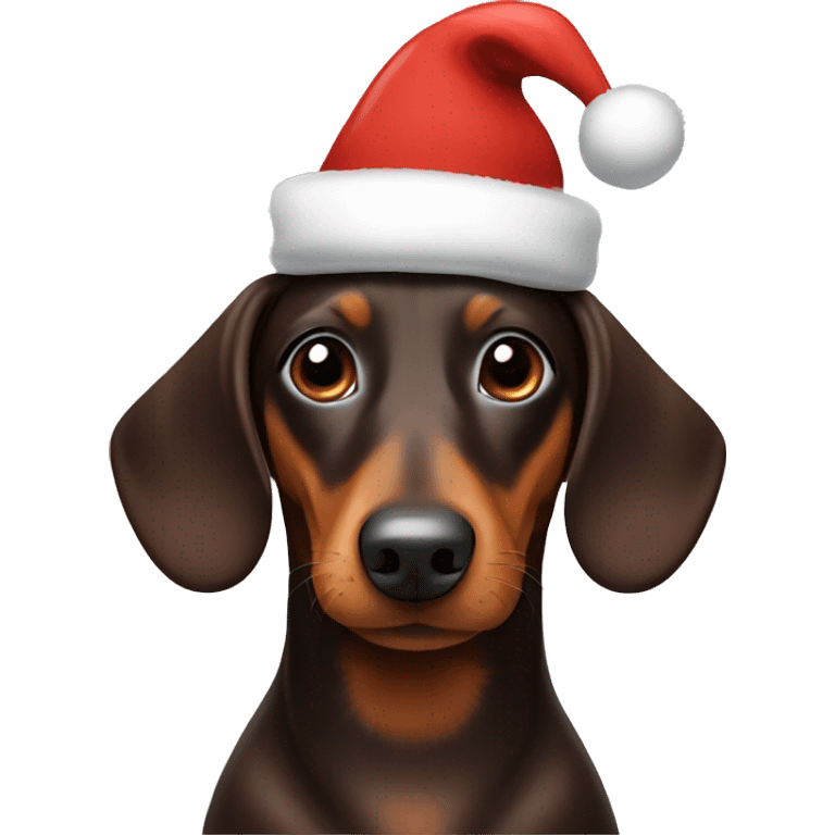 Chocolate Dashund with Christmas hat emoji