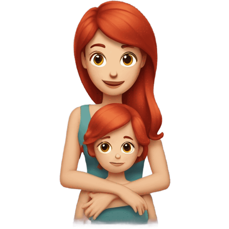 Red hair mom holding brunette daughter emoji