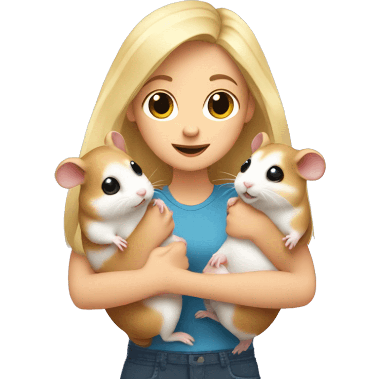 blonde girl holds three hamsters in her arms emoji