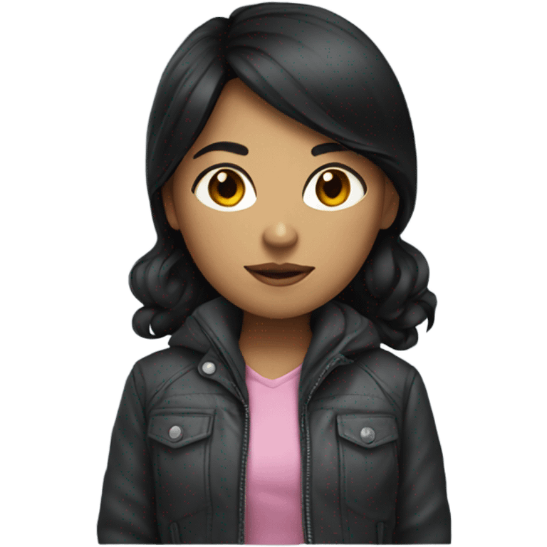 black-haired girl in jacket looks straight emoji