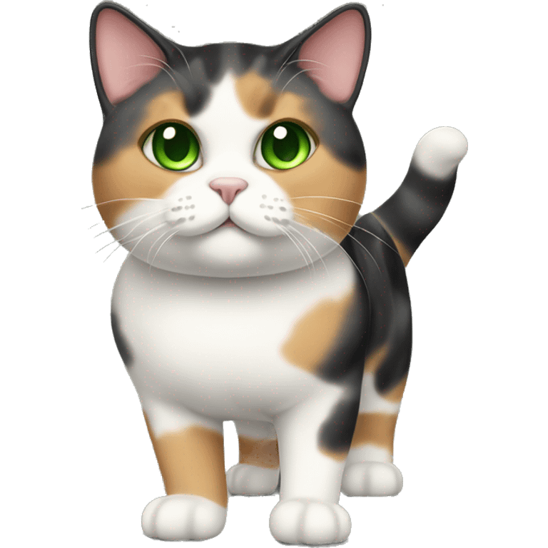 fat calico short hair cat full body with green eyes emoji