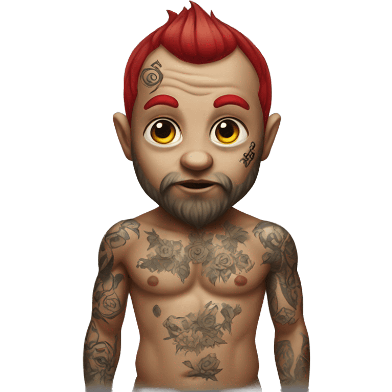 Gnome with no shirt on covered in tattoos emoji