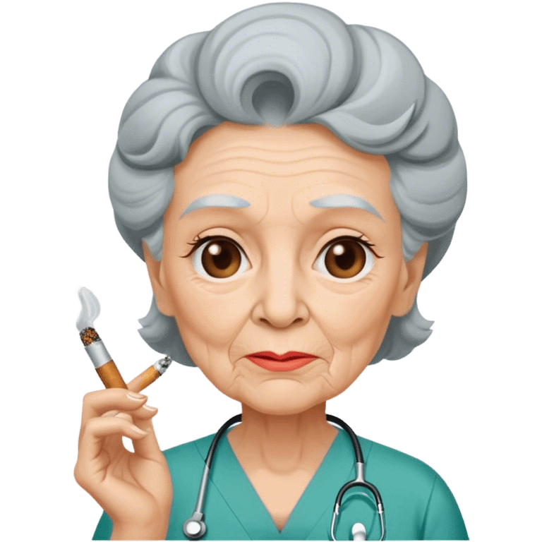 Old woman wearing scrubs smoking a joint emoji