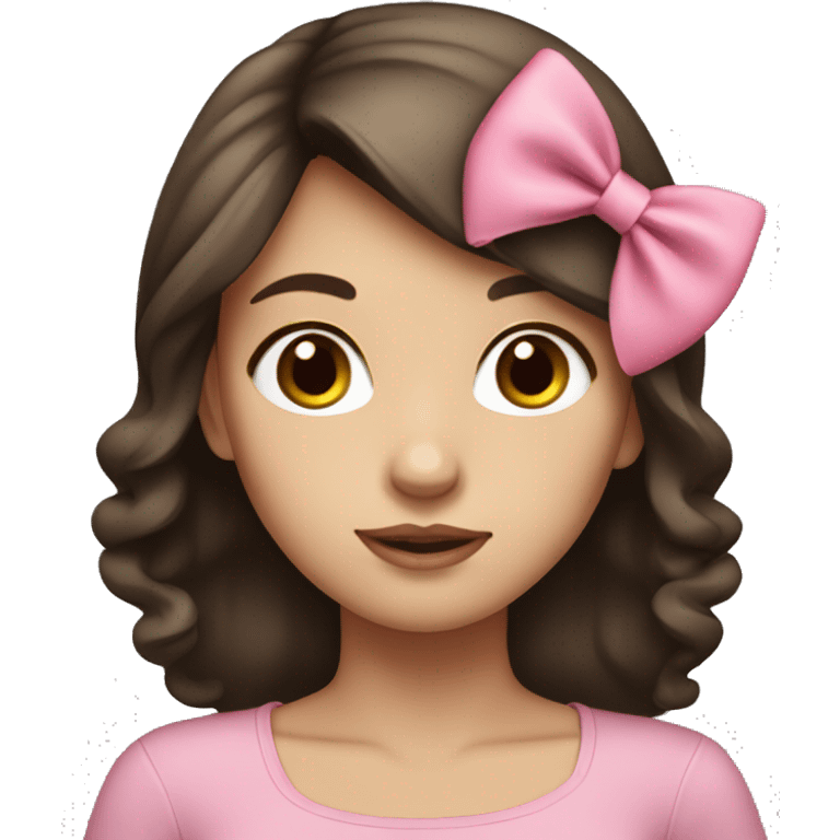 Girl with long dark brown hair pink bows round face  emoji