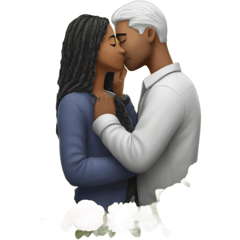 Hyper Realistic Couple kissing with flowers around them emoji