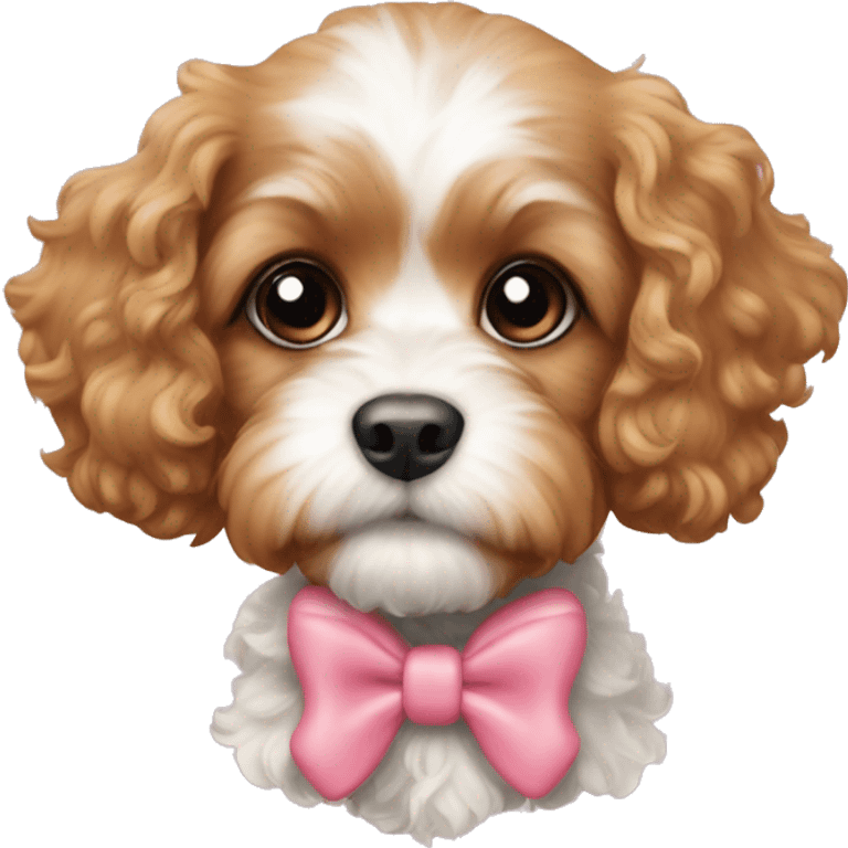 Cavapoo puppy wearing bow emoji