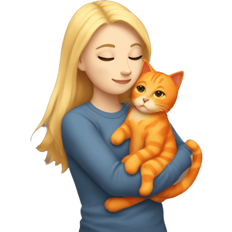 Blonde girl cuddling orange cat  emoji