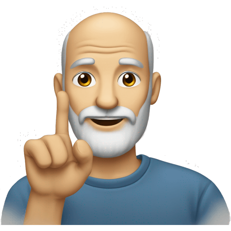 "A 50-year-old bald man with a graying beard. He is smiling and has his index finger resting on his lower lip as if he is deep in thought." emoji