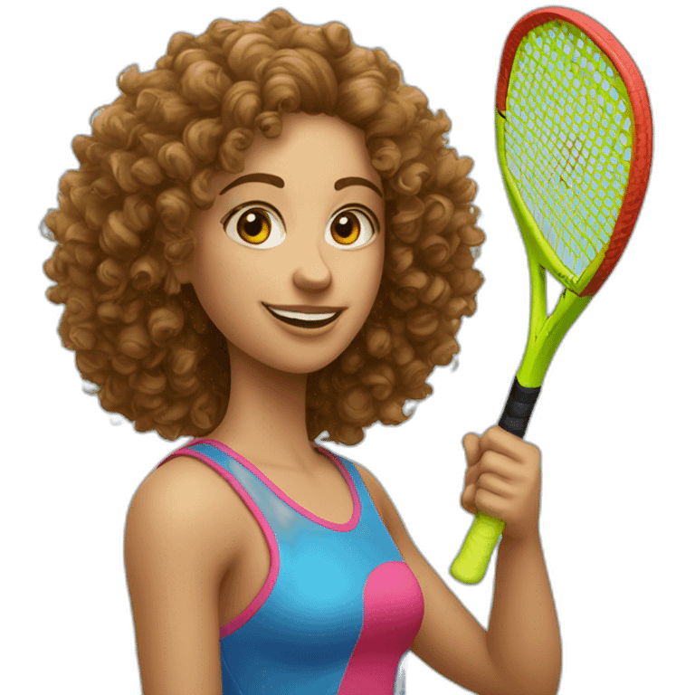 Photo-real-curly girl-playing padel emoji