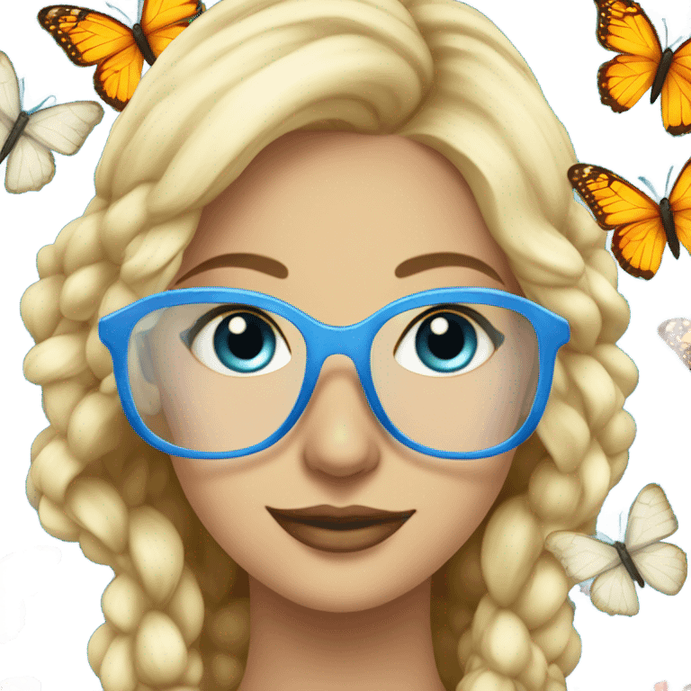 Gorgeous blond lady blue eyes with flowers and butterflies wearing glasses  emoji