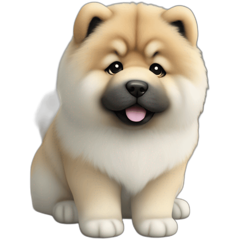 Chow chow white black marks on face pup, young cute,furry shiny dog cute, realistic, young,sitting on floor, beautiful picture, 4k, 16k emoji