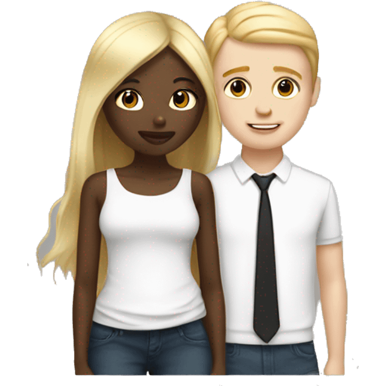 black girl with straight hair and white boy with blonde hair kissing  emoji