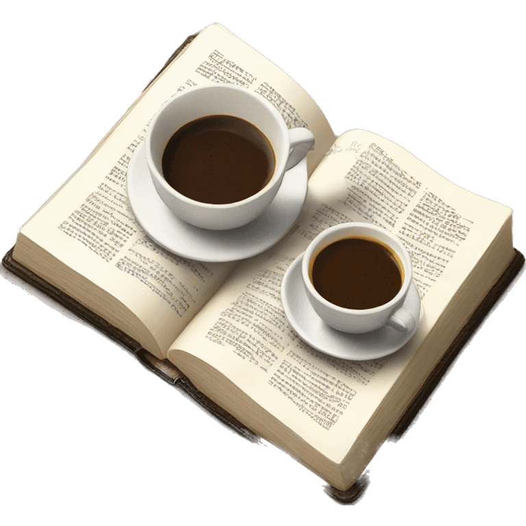 Open Bible with a cup of coffee next to it on a desk emoji