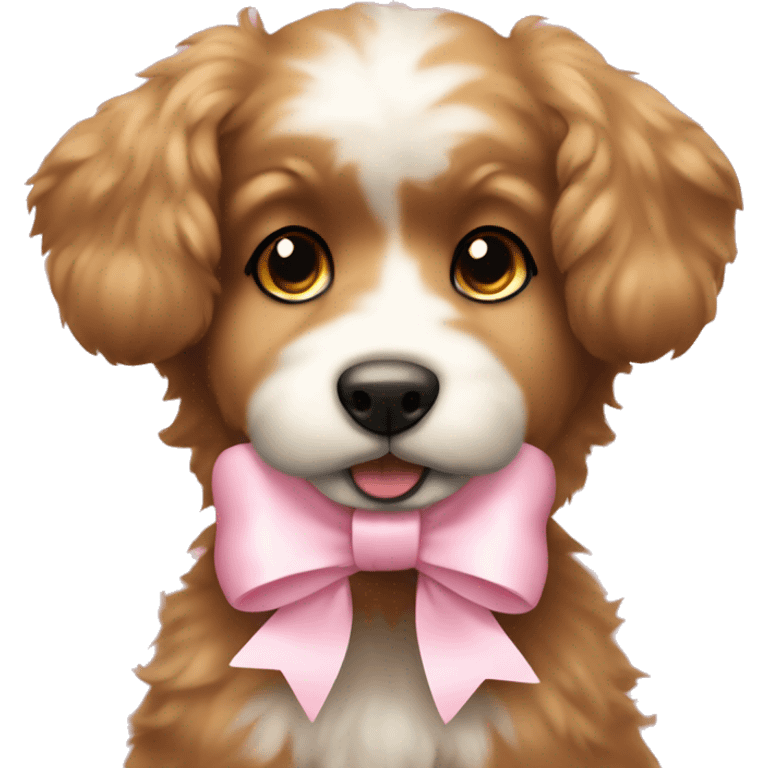 Cute fluffy light brown dog with light pink bow emoji