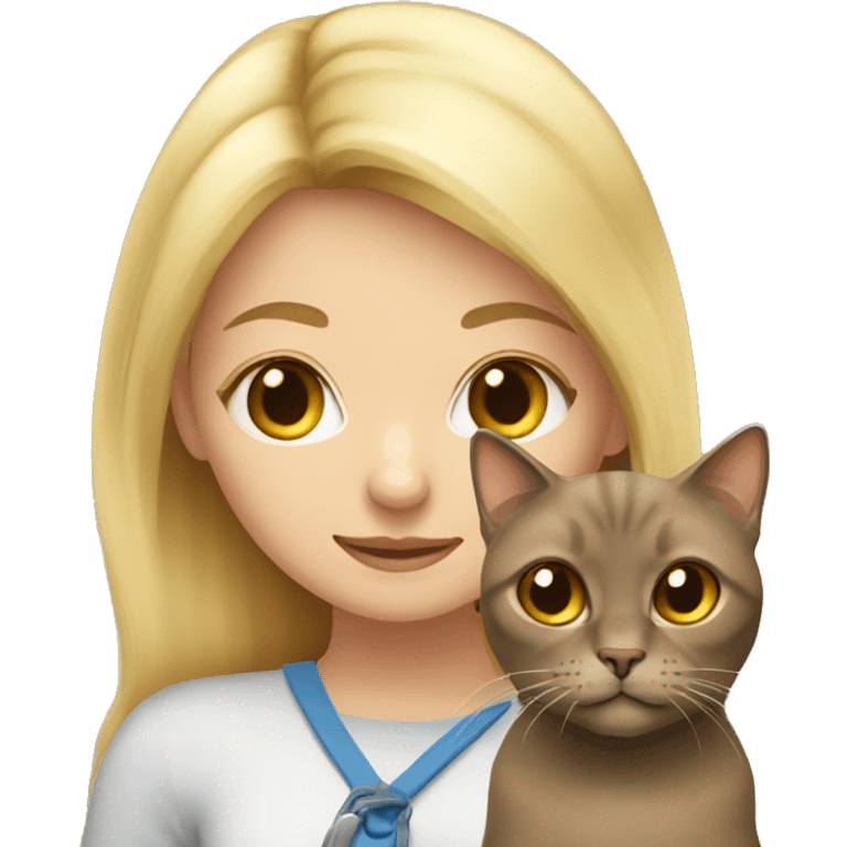 Blonde girl with brown British cat emoji