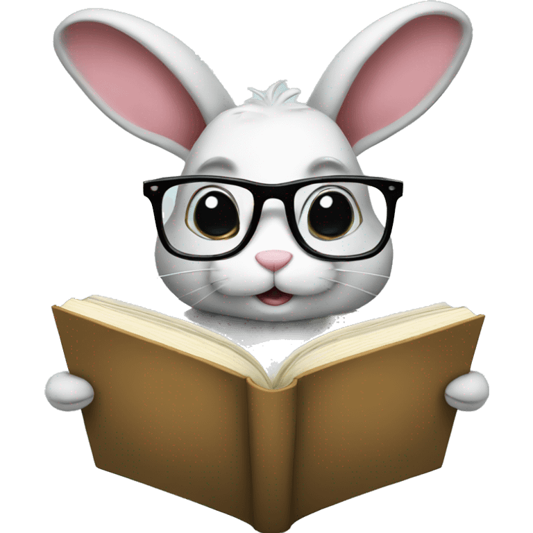 Bunny with glasses reading book emoji