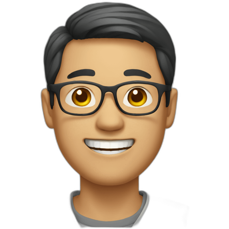 an asia man with glasses, smiling emoji