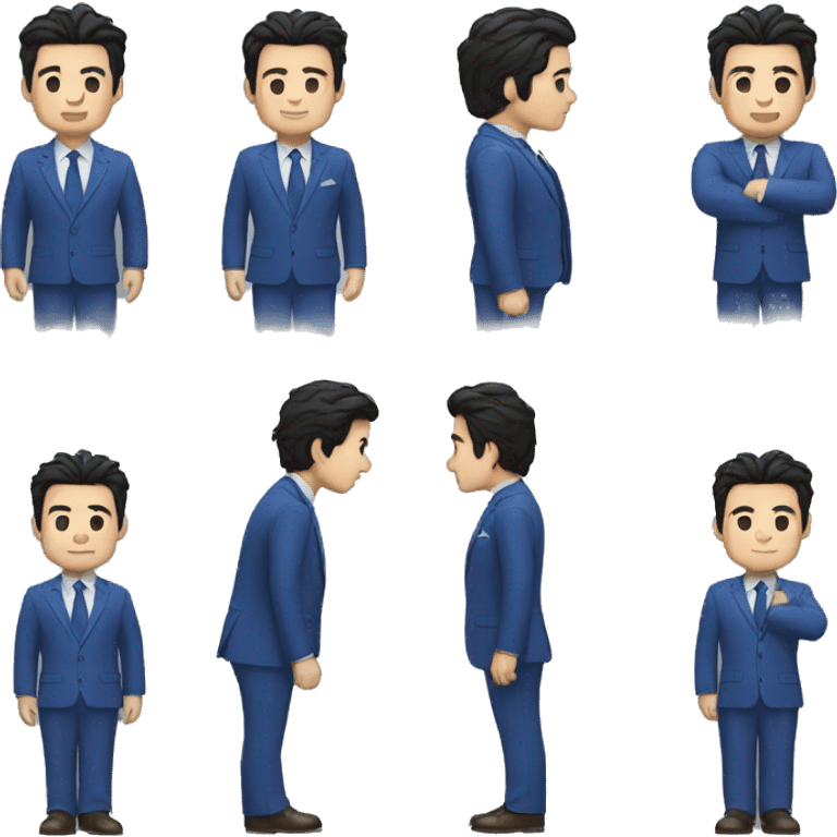 man wear blue suit, black hair, white skin, all body emoji