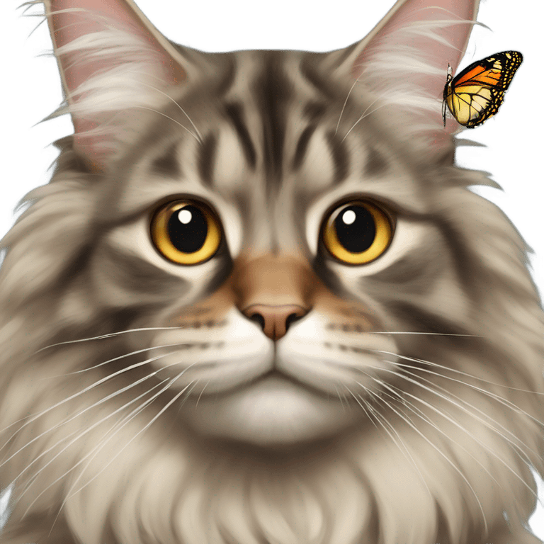 Maine Coon with a stupid face and butterfly on his nose emoji