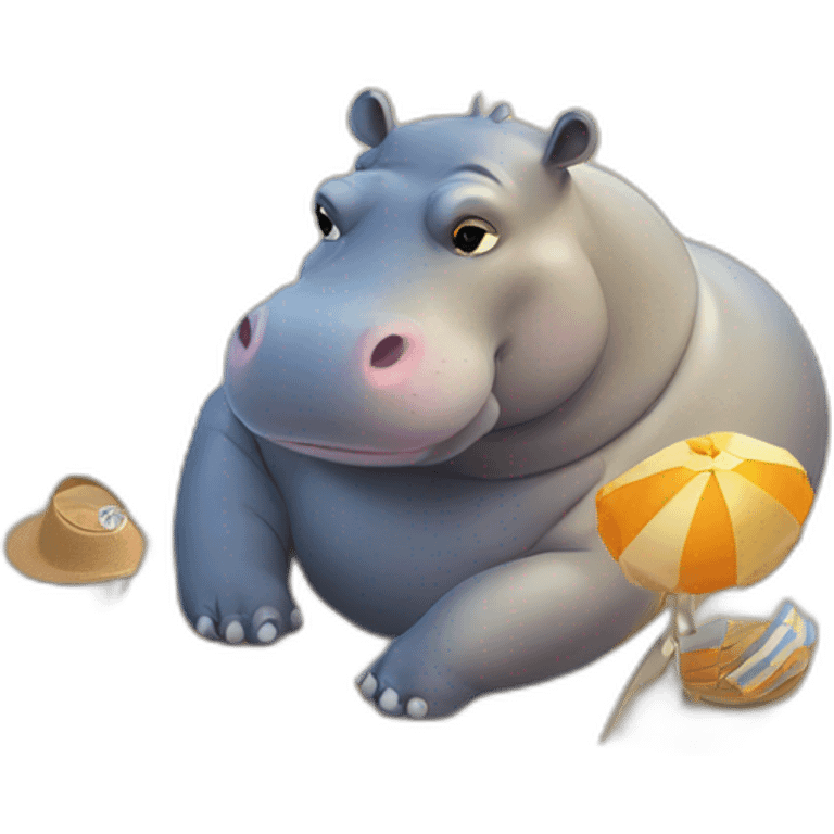 hippo taking sun  bath on beach emoji