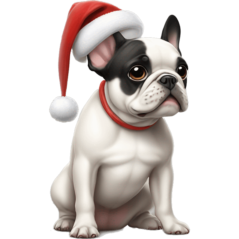 French bulldog with Santa hat emoji