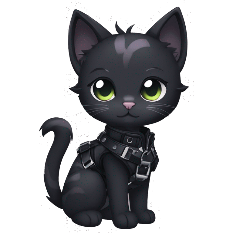 Gorgeous edgy epic punk gothic dark techwear anime style anthro cat with blushing face aesthetic and pretty edgy black with collar and harness trending style emoji