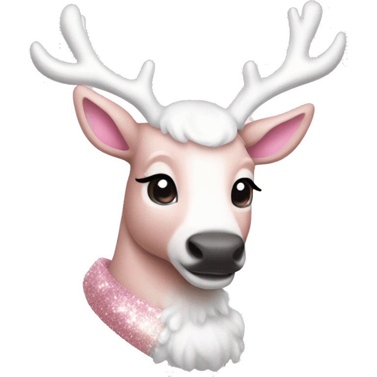 sparkly light pink and white pretty reindeer emoji