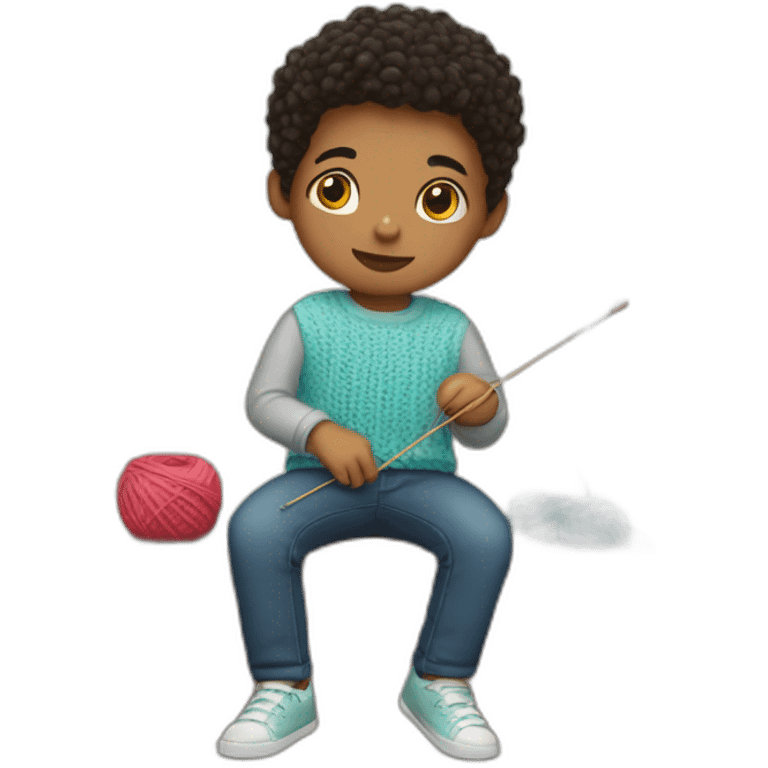 Mixed race boy knitting a shirt emoji