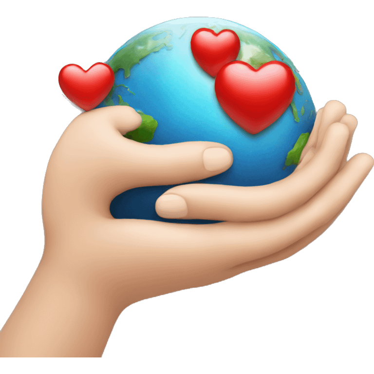 hands holding earth with red heart emoji