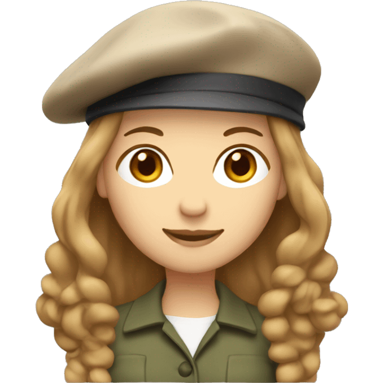 Woman with shoulder length light brown hair with beret emoji