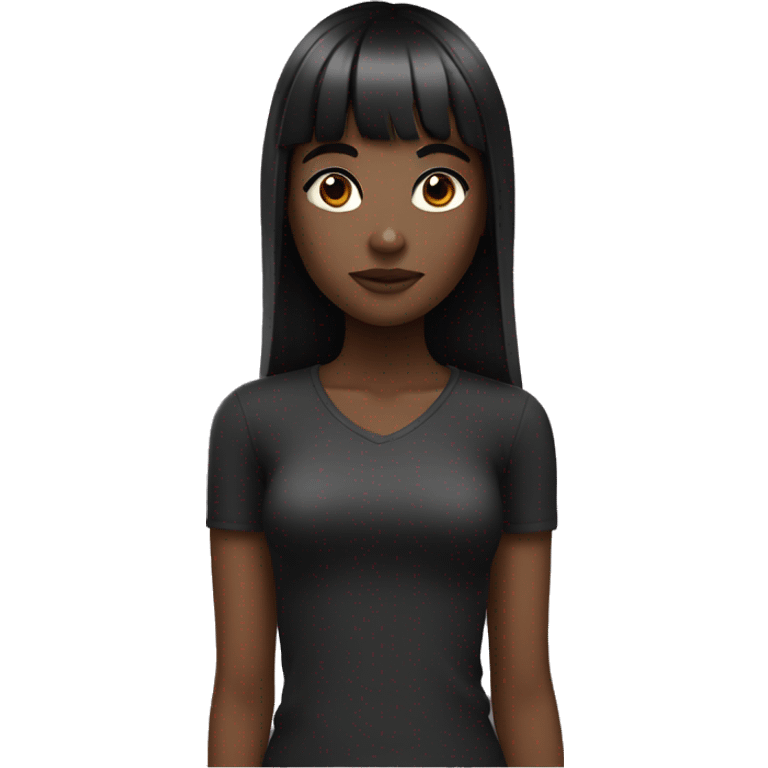 Girl with black bangs and long hair, dark skin and dark eyes emoji