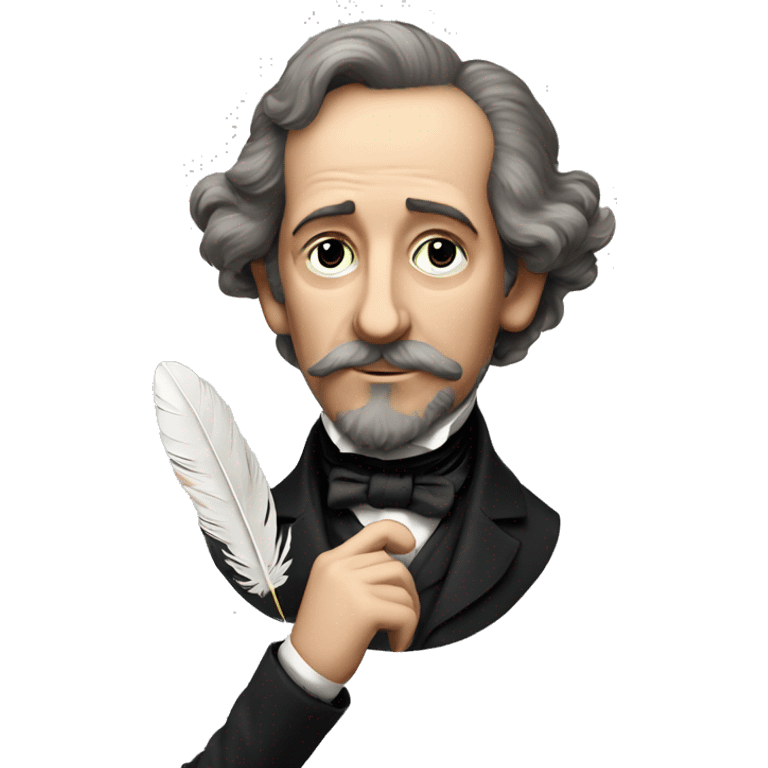 Charles Dickens holds a feather in his hand emoji