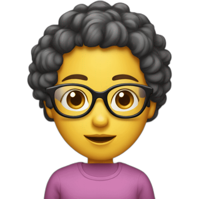 fille avec des lunette et cheveux boucle emoji