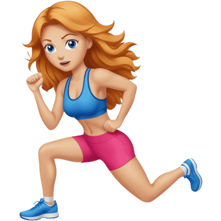 Strawberry Blonde woman with blue eyes exercising emoji