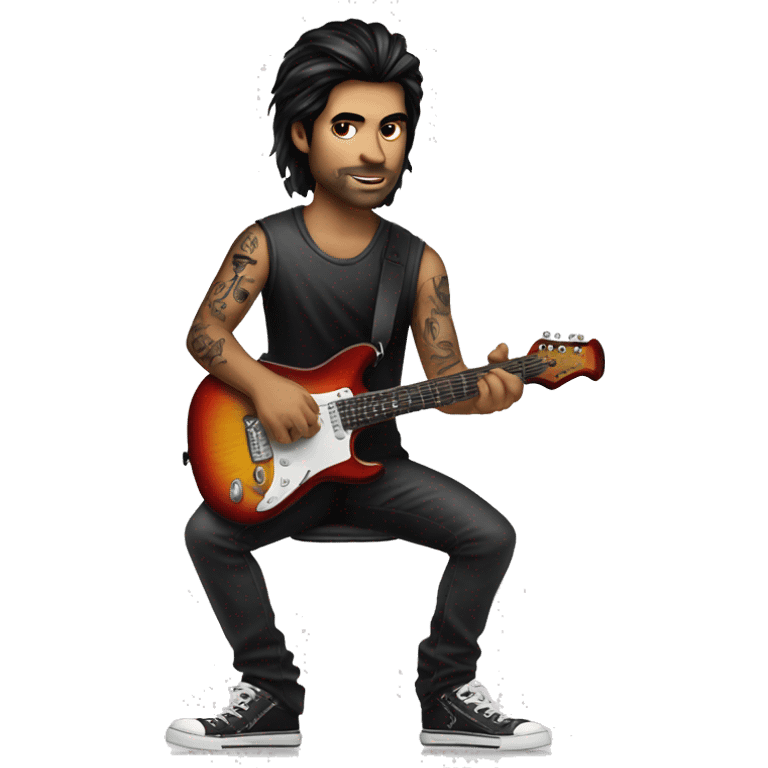 Create dark hair tattoo guy playing on electric guitar  emoji