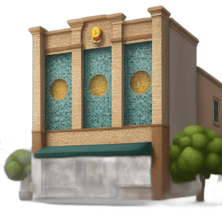 Exterior of a bar with a mosaic of tiles for the sign that spell out the words “The Mosaic” large on the facade emoji