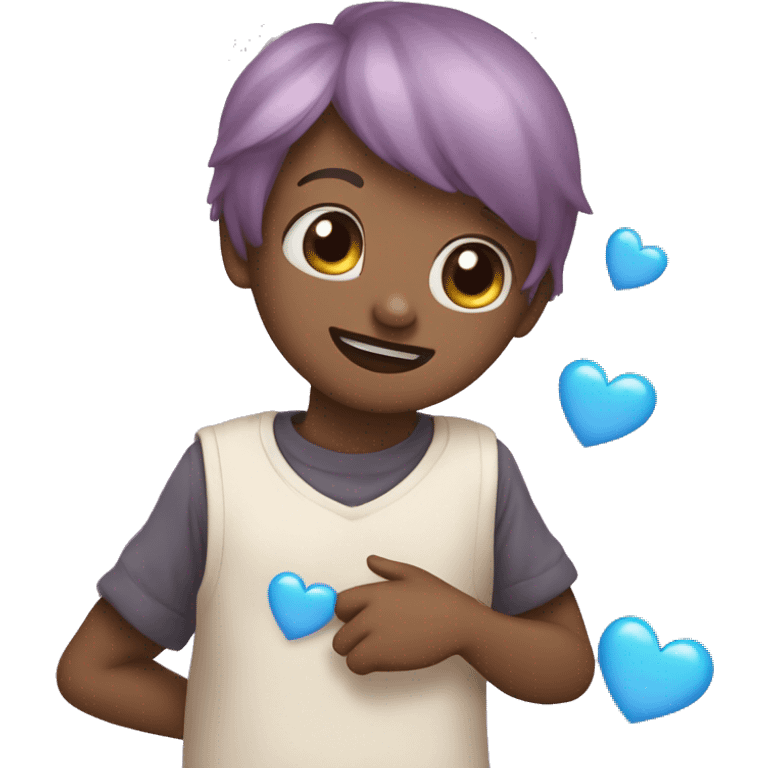 Cute face emoji with a blue heart comung frok mouth emoji