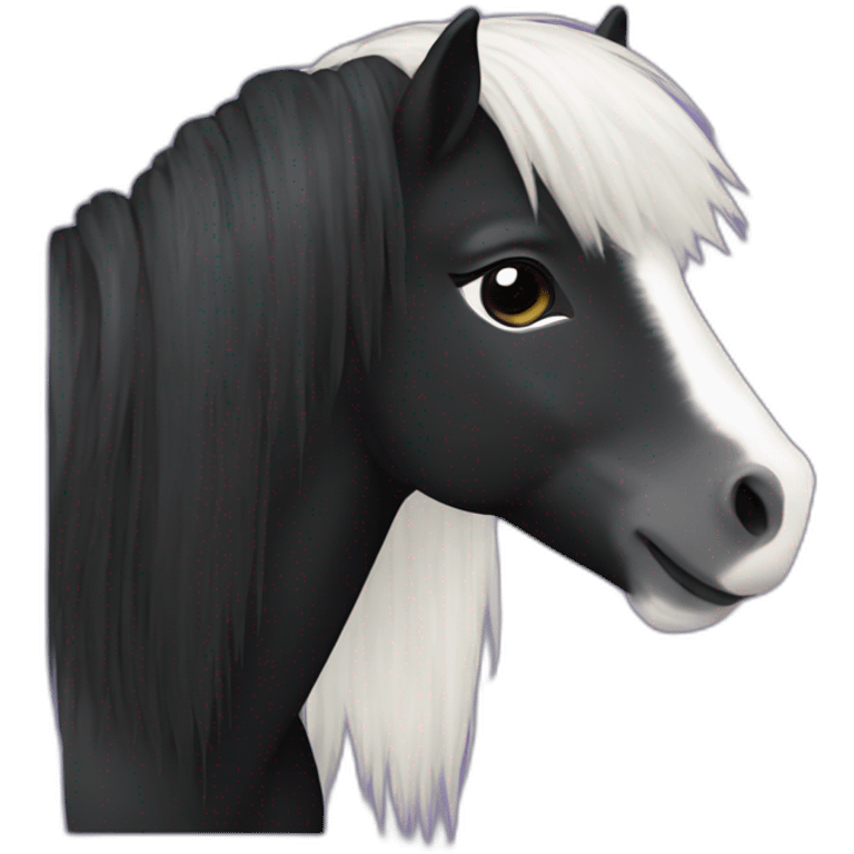 black shetland pony with small white flech on shoulder emoji