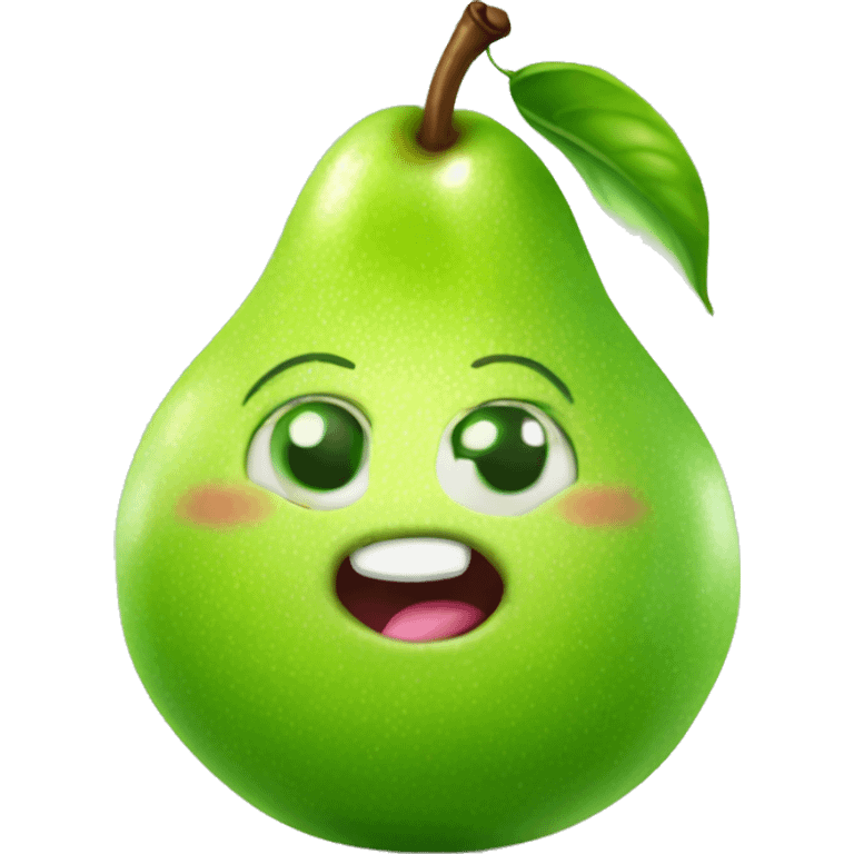 Shiny Green Cute pear with tongue emoji