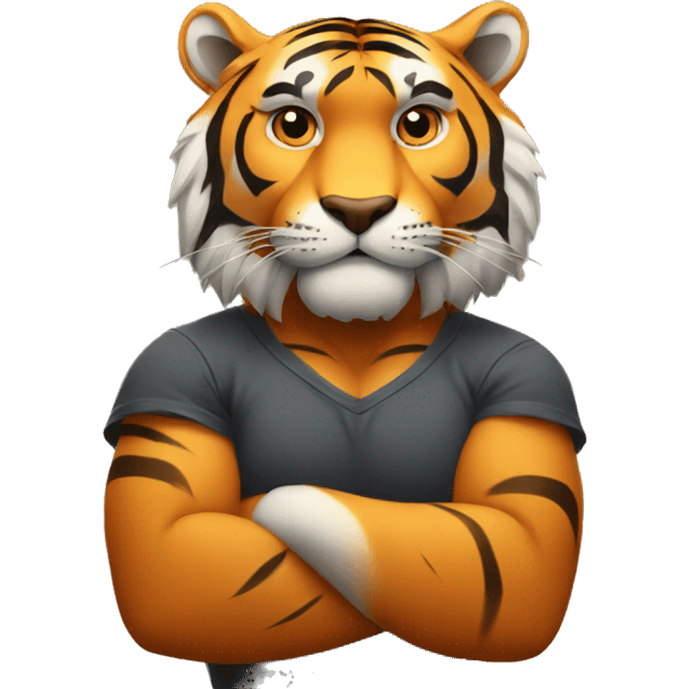 Tiger with his arms crossed thinking about love emoji