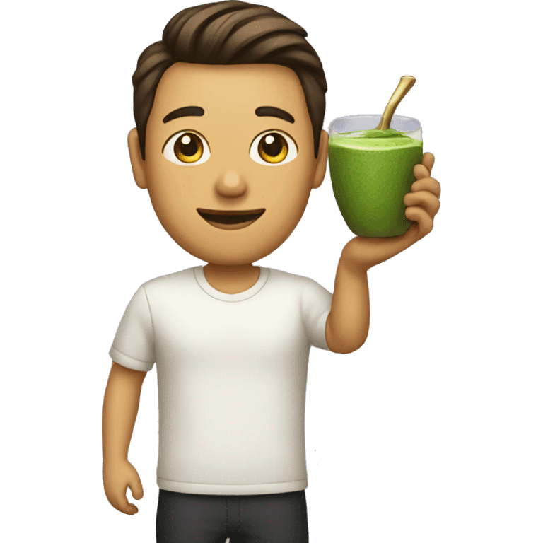 Create gold men who is holding matcha tea in his hand emoji