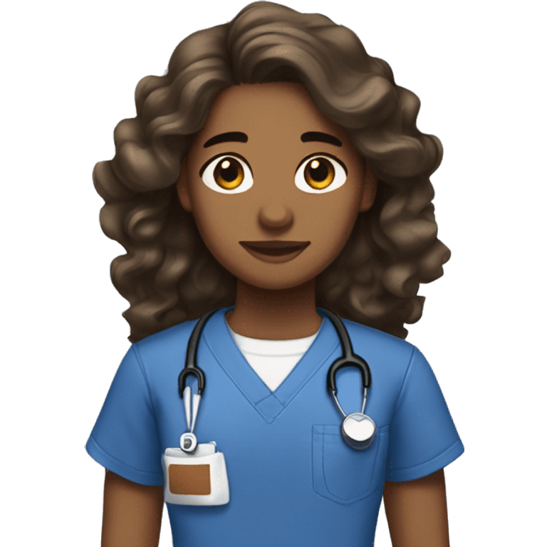 brown skin brown eyes long brown wavy hair wearing scrubs  emoji