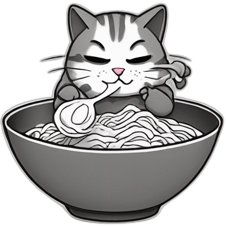 cat eating ramen, contour, shirt design, 2d emoji