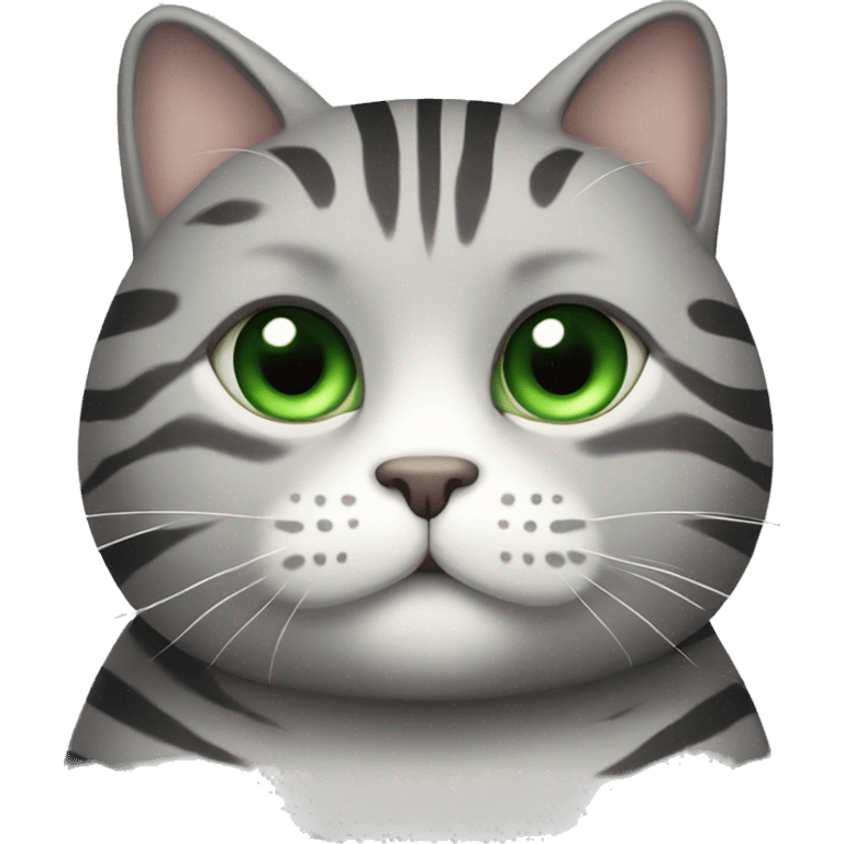 Grey striped chubby cat with green eyes emoji